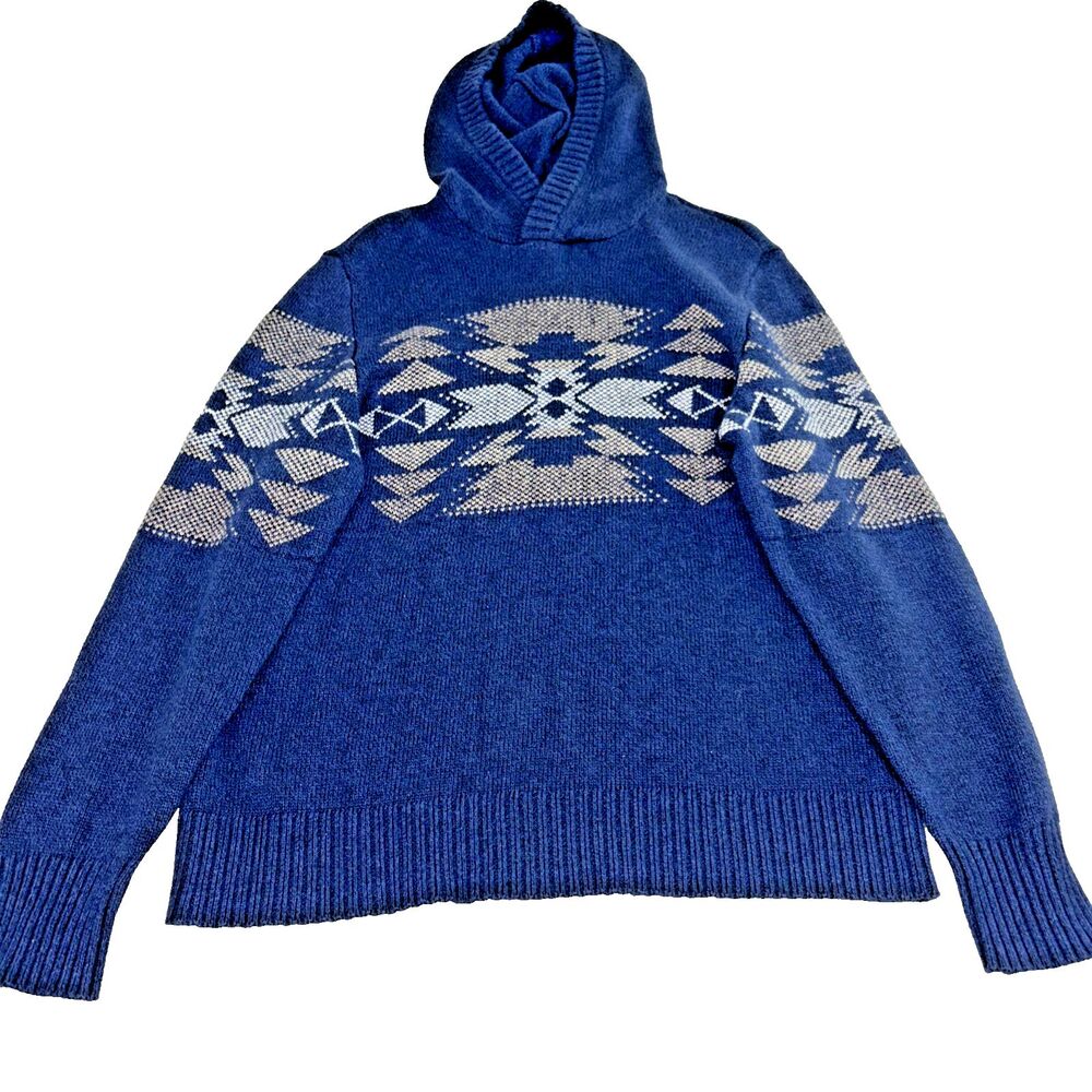 American Eagle Hoodie Men's Large Blue Aztec Knit Sweater